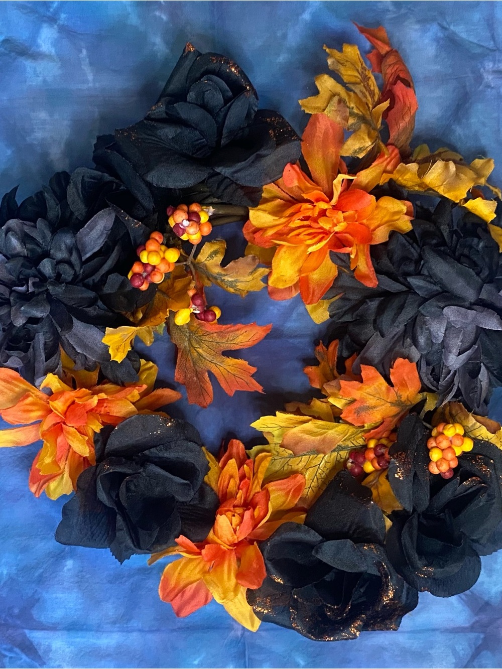 Handmade Autumn Black & Orange Floral Wreath